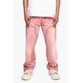 Pink Washed Cargo Jeans | Distressed Wide Leg Denim Pants with Multi-Pockets