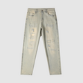 Men's Tapered Jeans - Vintage Sand Wash Distressed Patch Denim