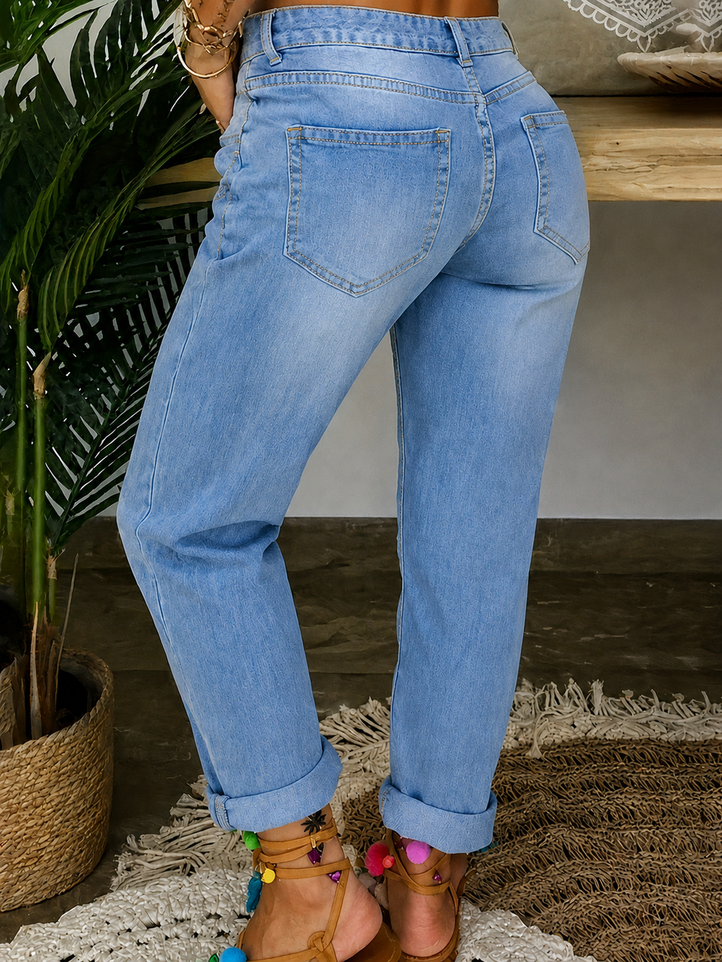 PLUS SIZE Women High Waist Multi Button Fly Distressed Boyfriend Jeans Roll Cuff Ankle Straight Leg Vintage Washed Casual Denim Pants