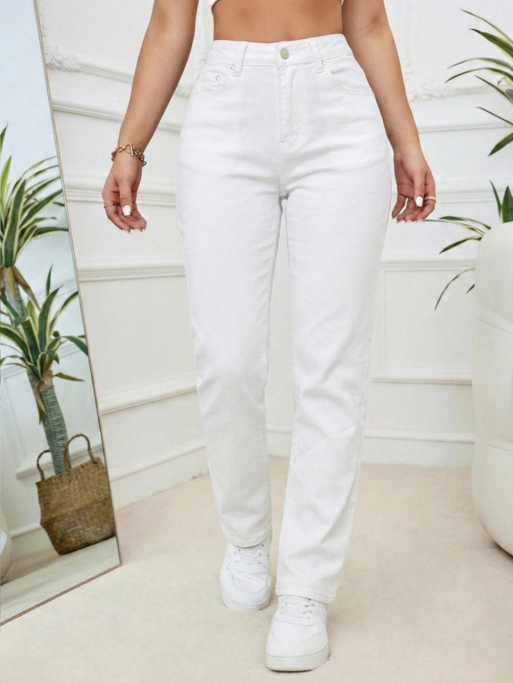 Women’s High Waisted Straight Leg Jeans – Stretch Denim Pants with Pockets, Classic Everyday Casual Jeans
