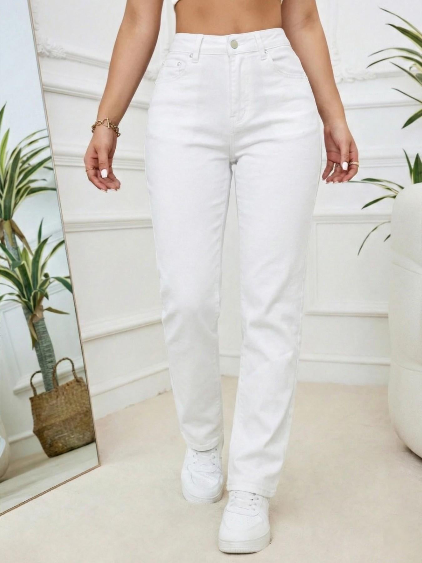 Women’s High Waisted Straight Leg Jeans – Stretch Denim Pants with Pockets, Classic Everyday Casual Jeans