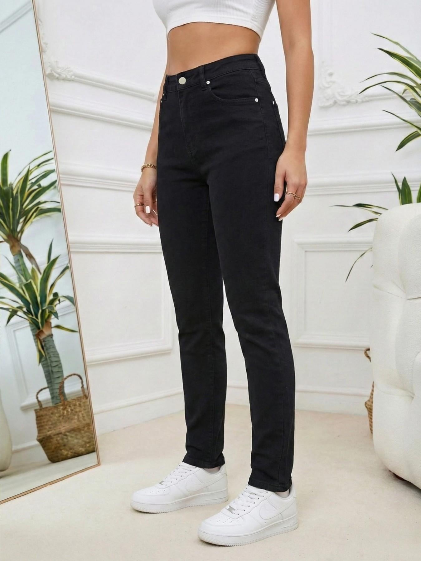 Women’s High Waisted Straight Leg Jeans – Stretch Denim Pants with Pockets, Classic Everyday Casual Jeans