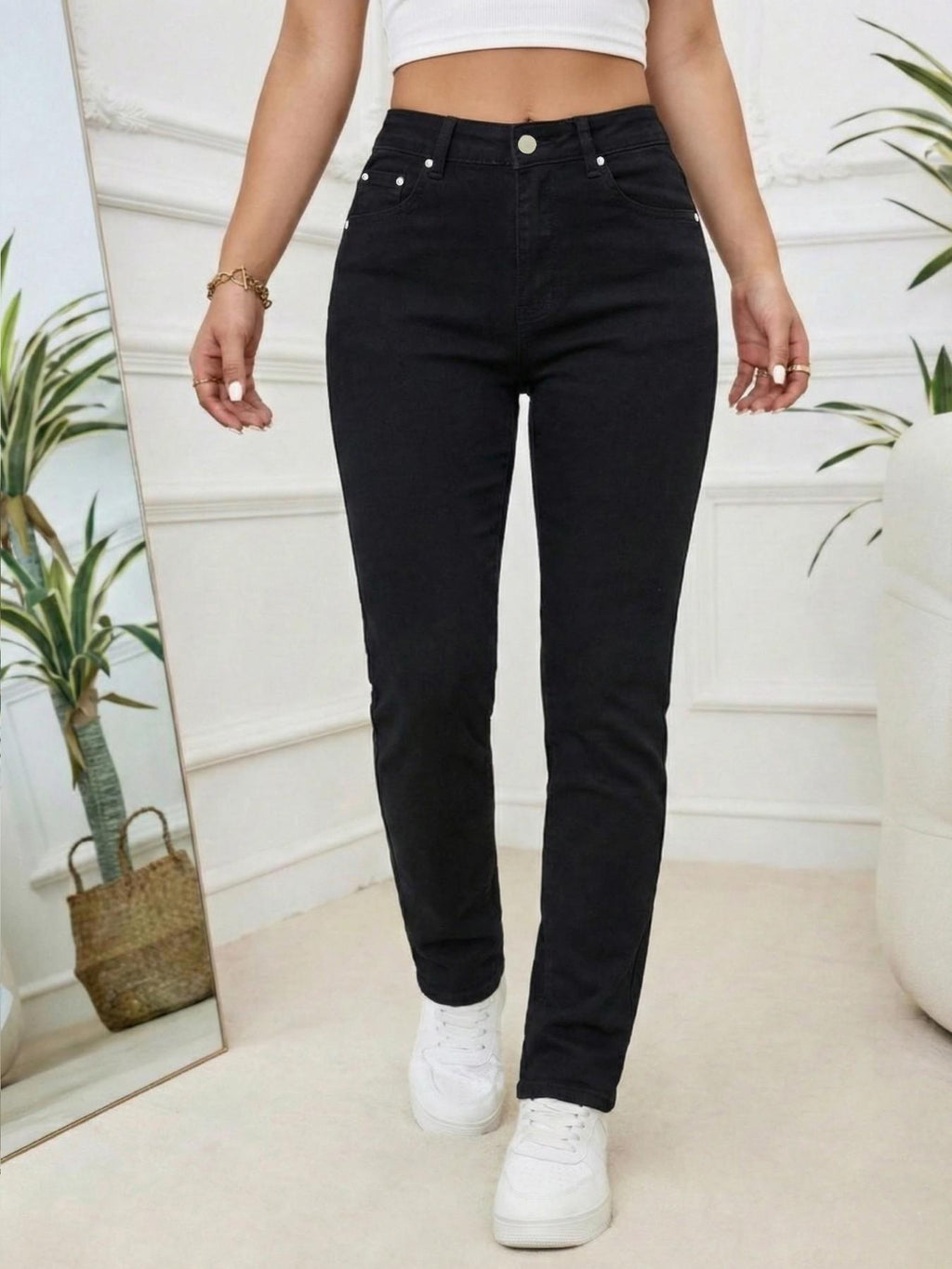 Women’s High Waisted Straight Leg Jeans – Stretch Denim Pants with Pockets, Classic Everyday Casual Jeans