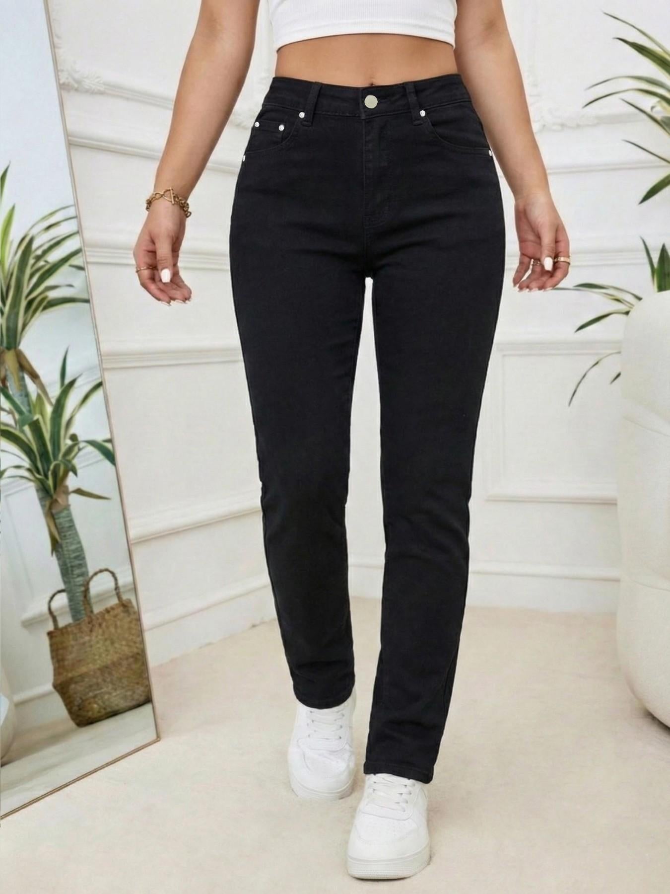 Women’s High Waisted Straight Leg Jeans – Stretch Denim Pants with Pockets, Classic Everyday Casual Jeans