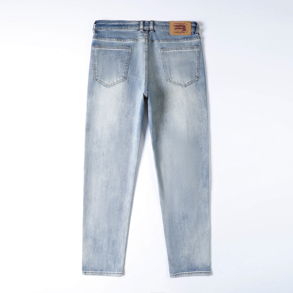 Men’s Light Wash Ripped Jeans – Slim Straight Distressed Denim Pants with Bleached Wash Detail