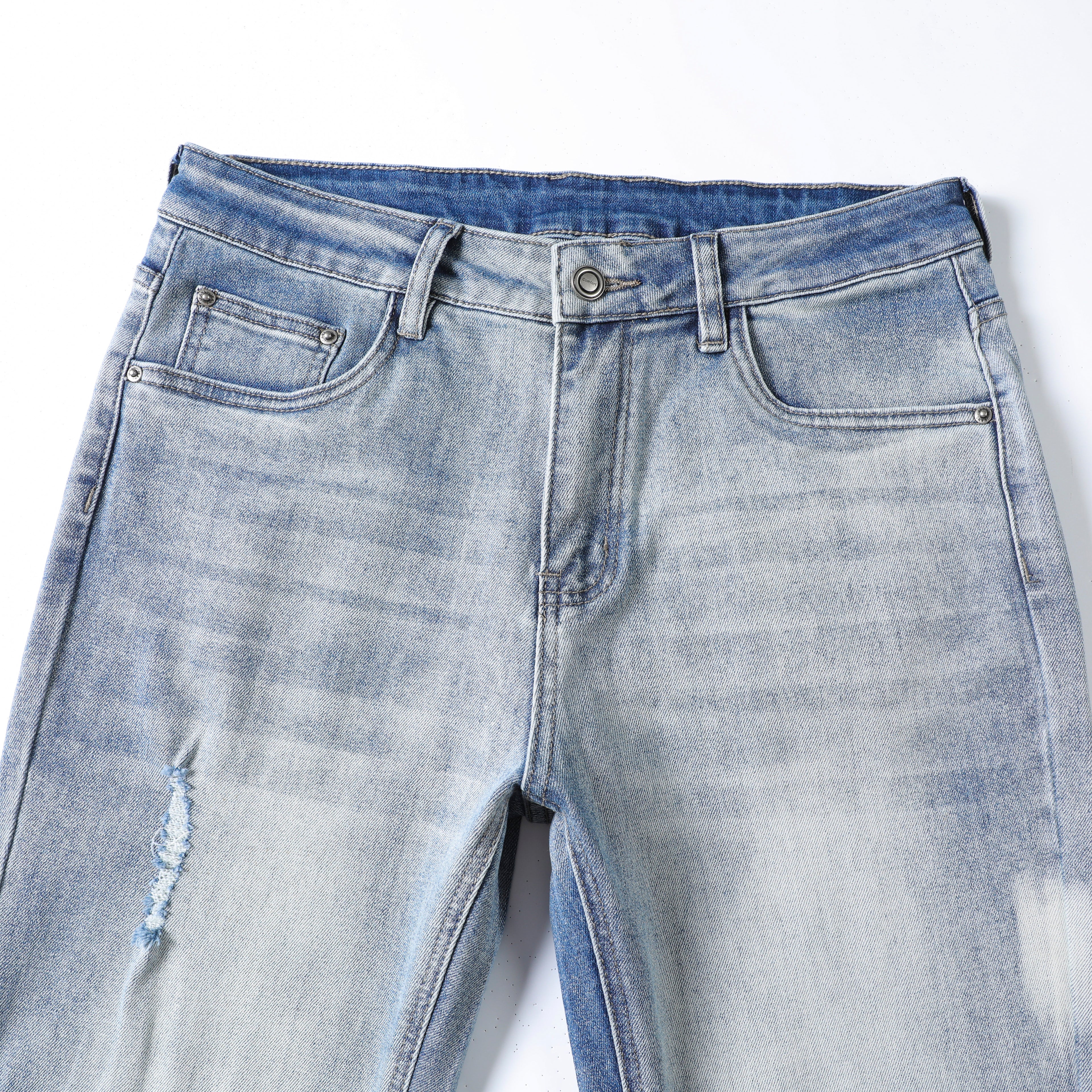 Men’s Light Wash Ripped Jeans – Slim Straight Distressed Denim Pants with Bleached Wash Detail