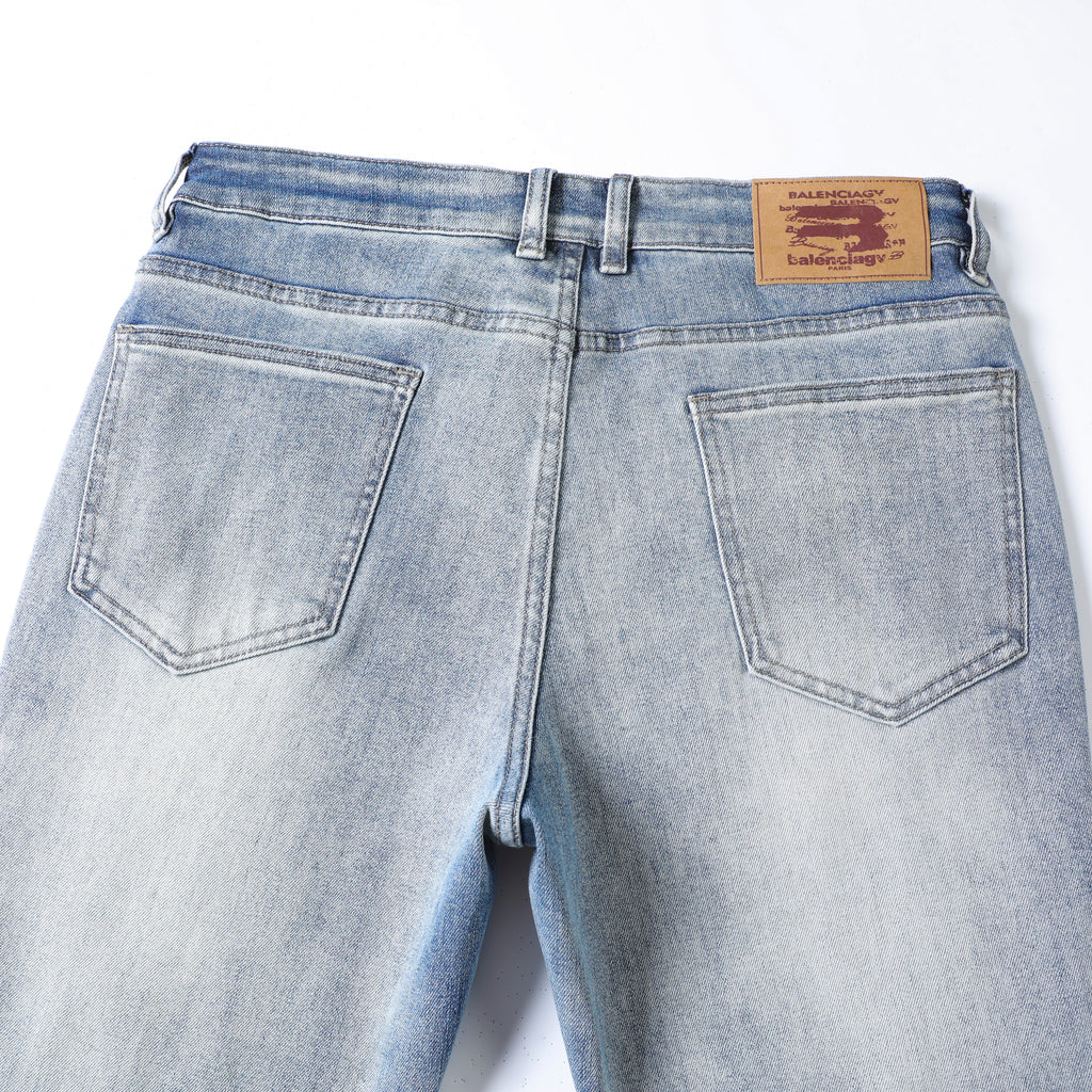 Men’s Light Wash Ripped Jeans – Slim Straight Distressed Denim Pants with Bleached Wash Detail