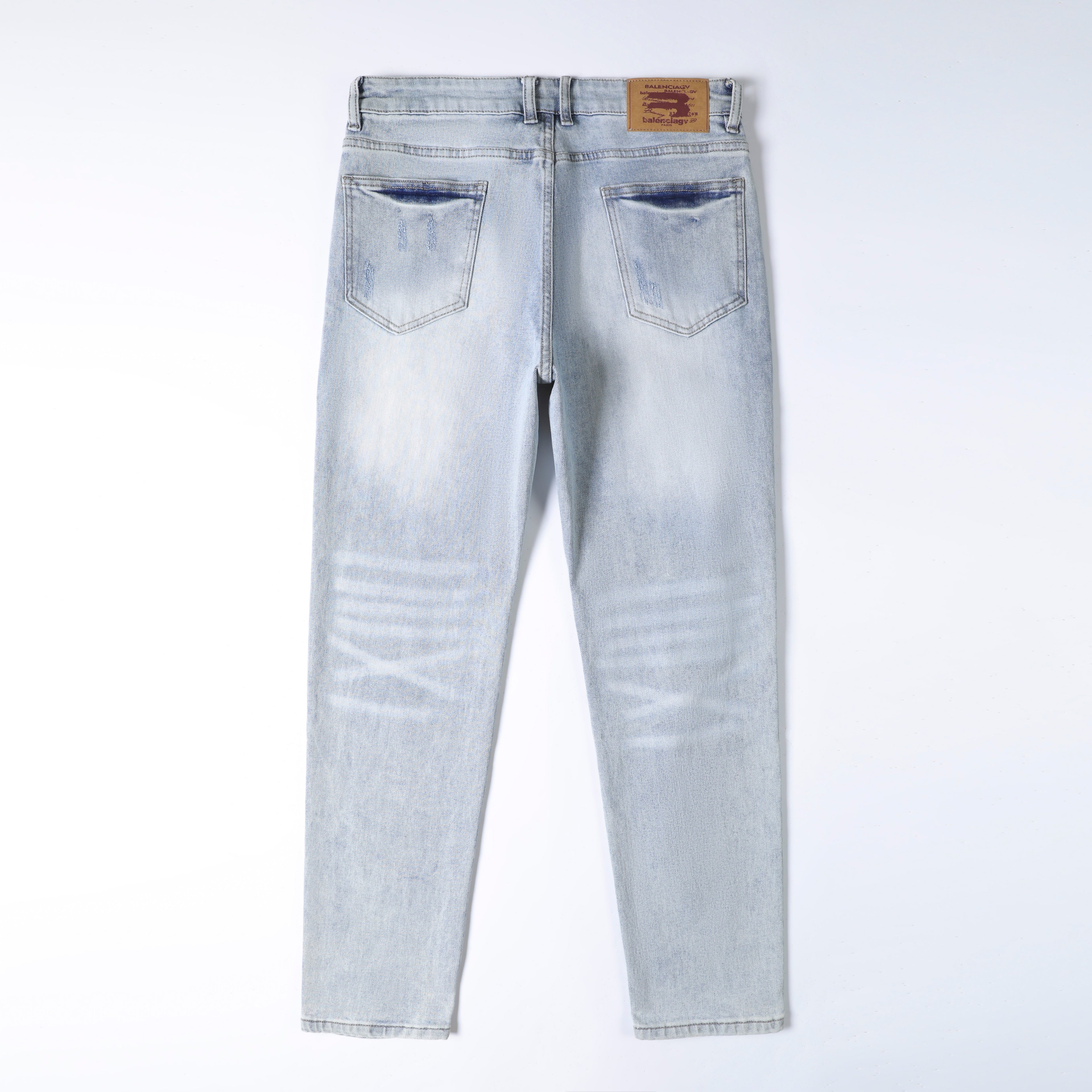 Men’s Light Wash Ripped Jeans – Slim Straight Distressed Denim Pants with Vintage Whisker Detail