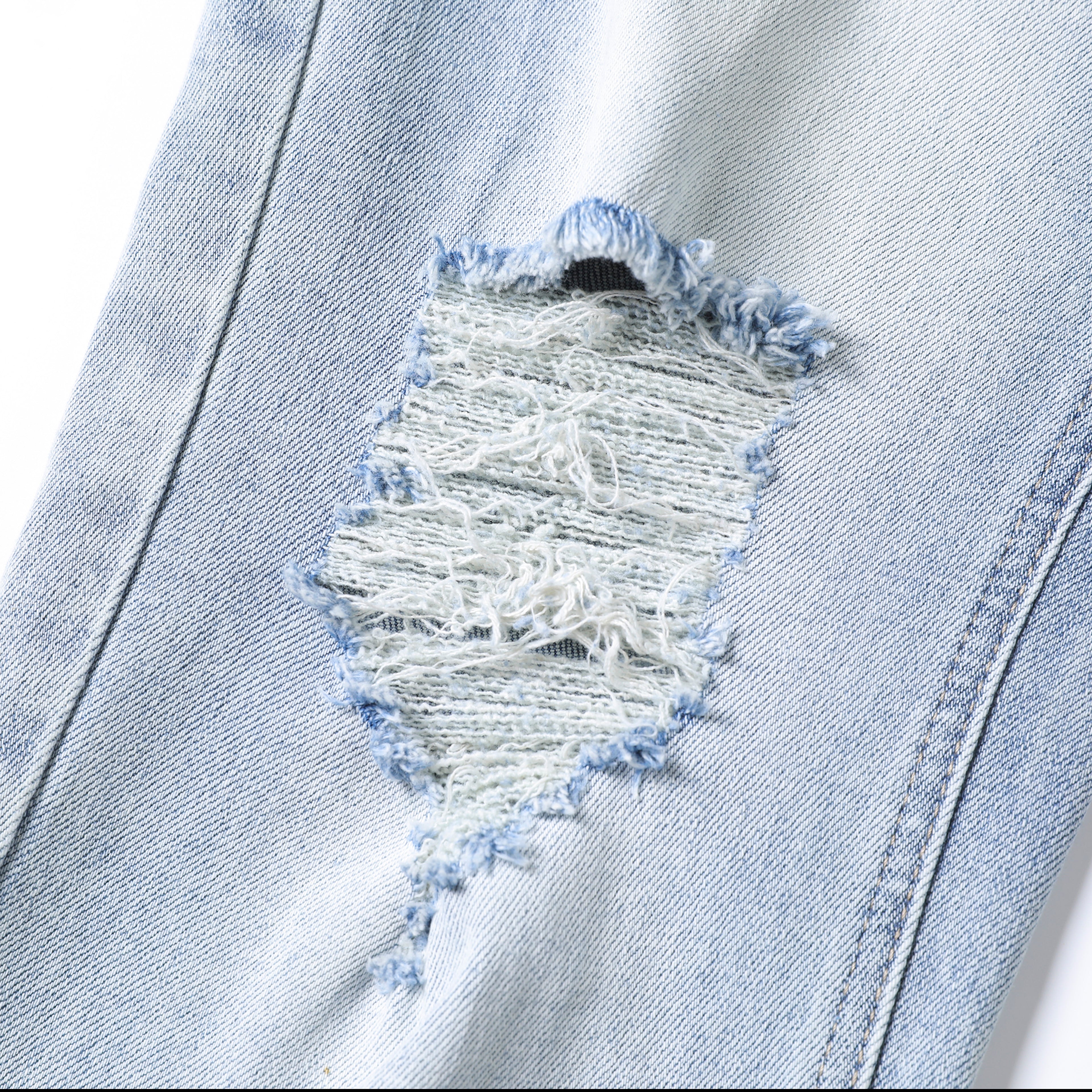 Men’s Light Wash Ripped Jeans – Slim Straight Distressed Denim Pants with Vintage Whisker Detail