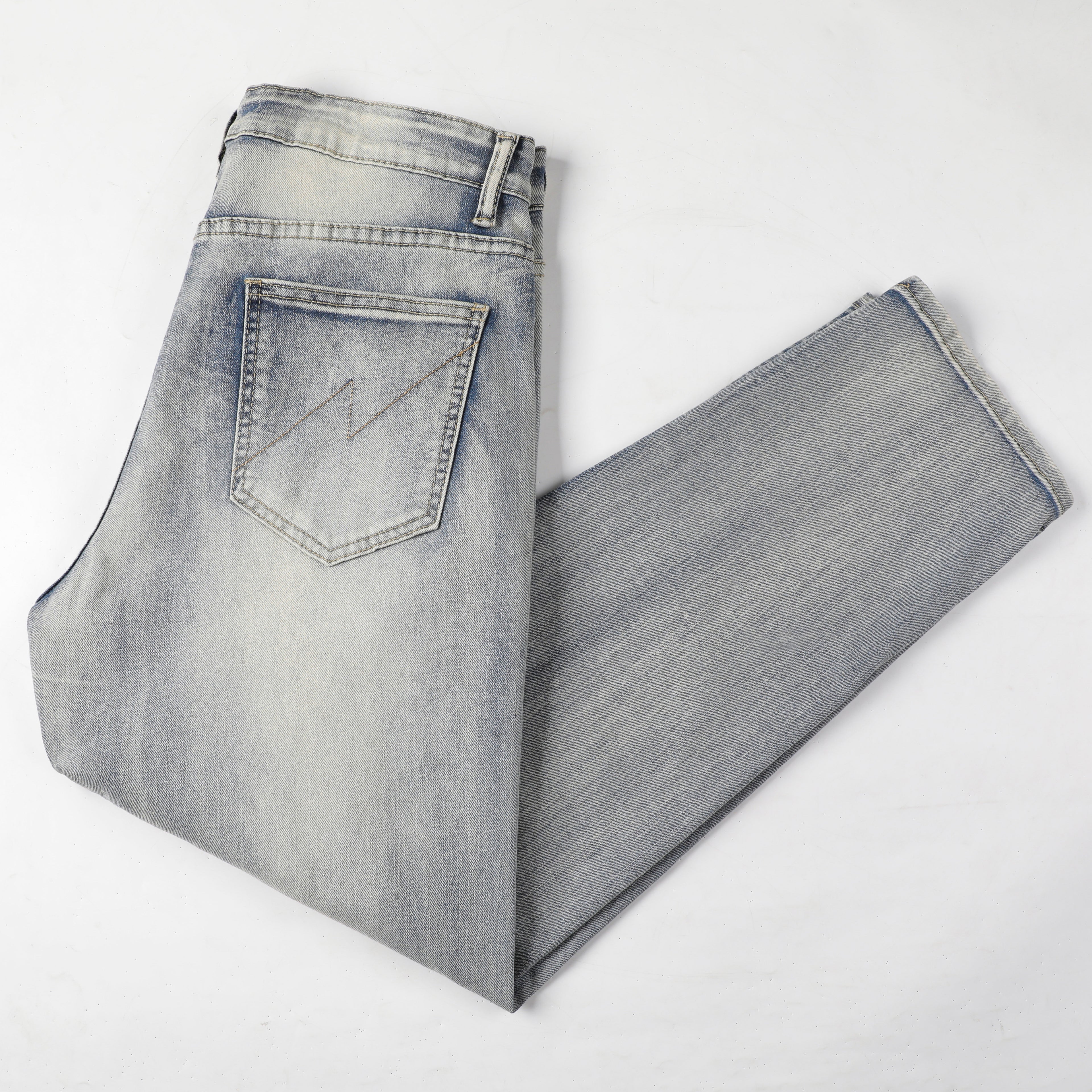 Men's Tapered Jeans - Vintage Sand Wash Distressed Patch Denim