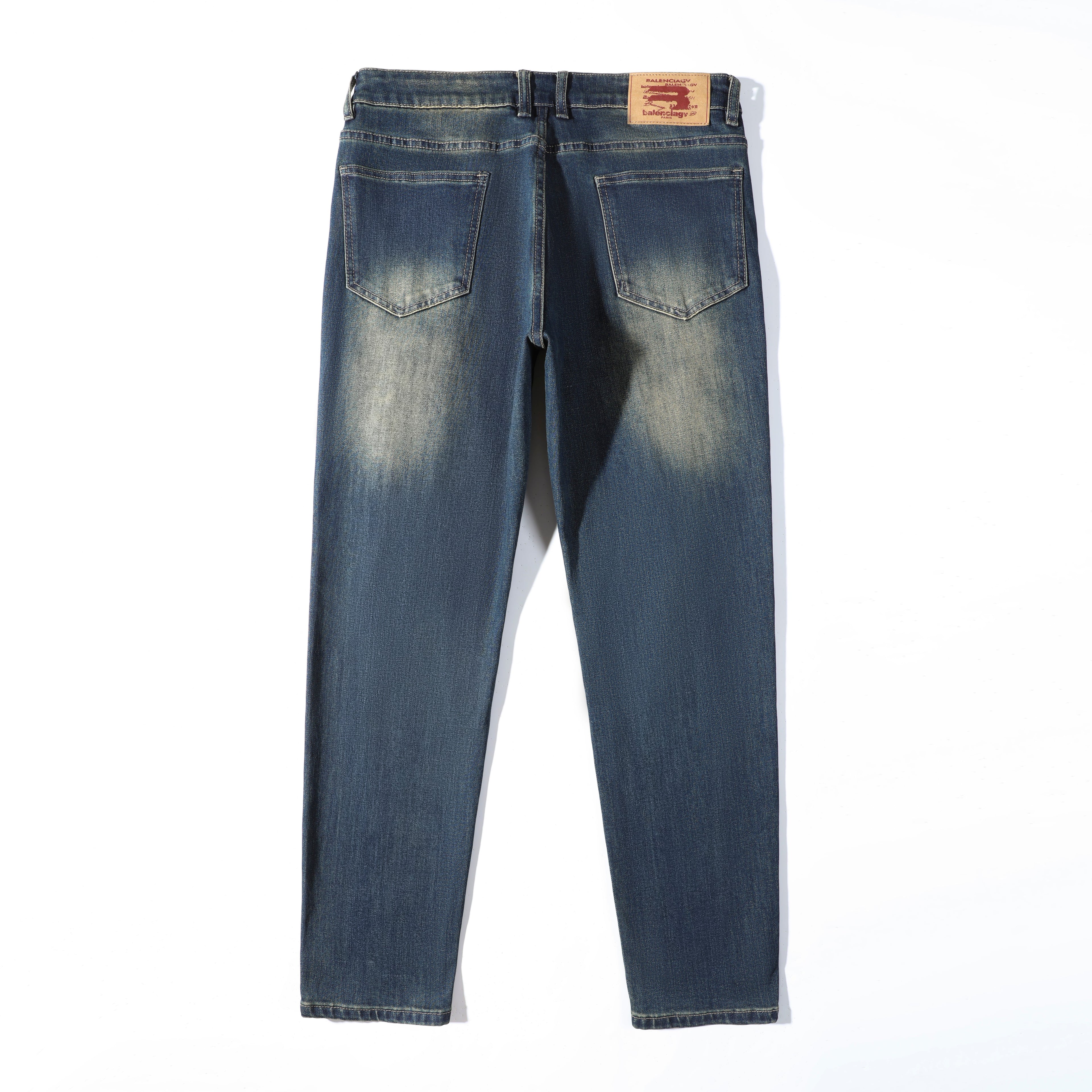 Men’s Dark Wash Paint Splatter Ripped Jeans – Slim Straight Distressed Denim Pants for Streetwear