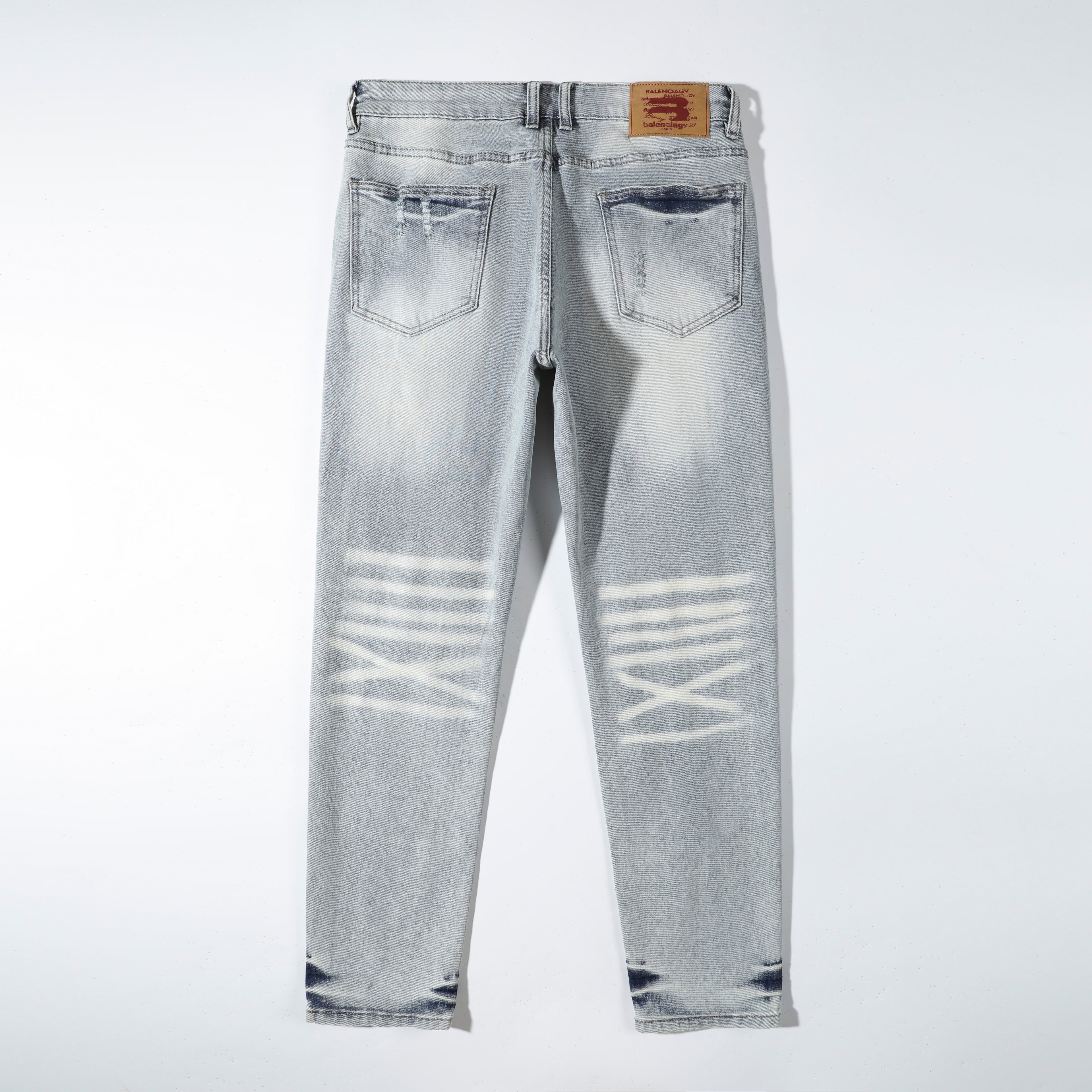 Men’s Light Wash Ripped Jeans – Slim Straight Distressed Denim Pants with Vintage Whisker Detail