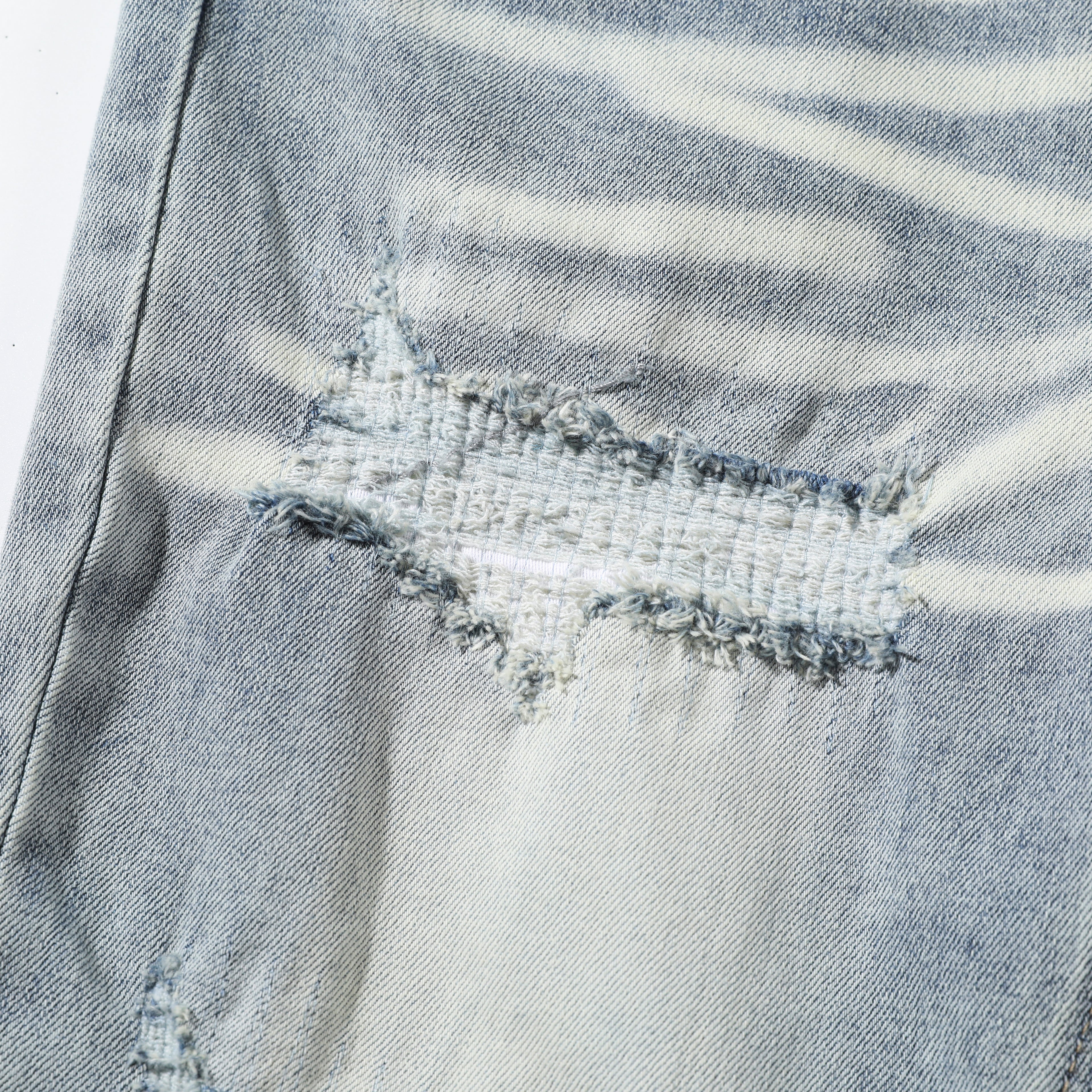 Men’s Light Wash Ripped Jeans – Slim Straight Distressed Denim Pants with Vintage Whisker Detail