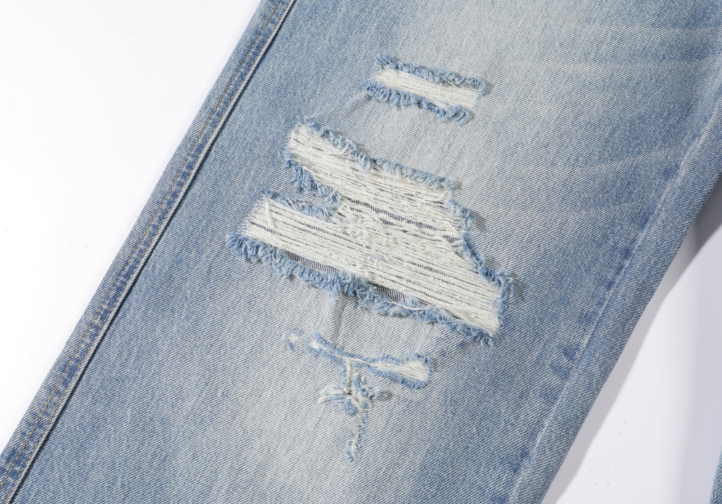 Men's Baggy Wide Leg Jeans - Vintage Light Wash Distressed Ripped Denim