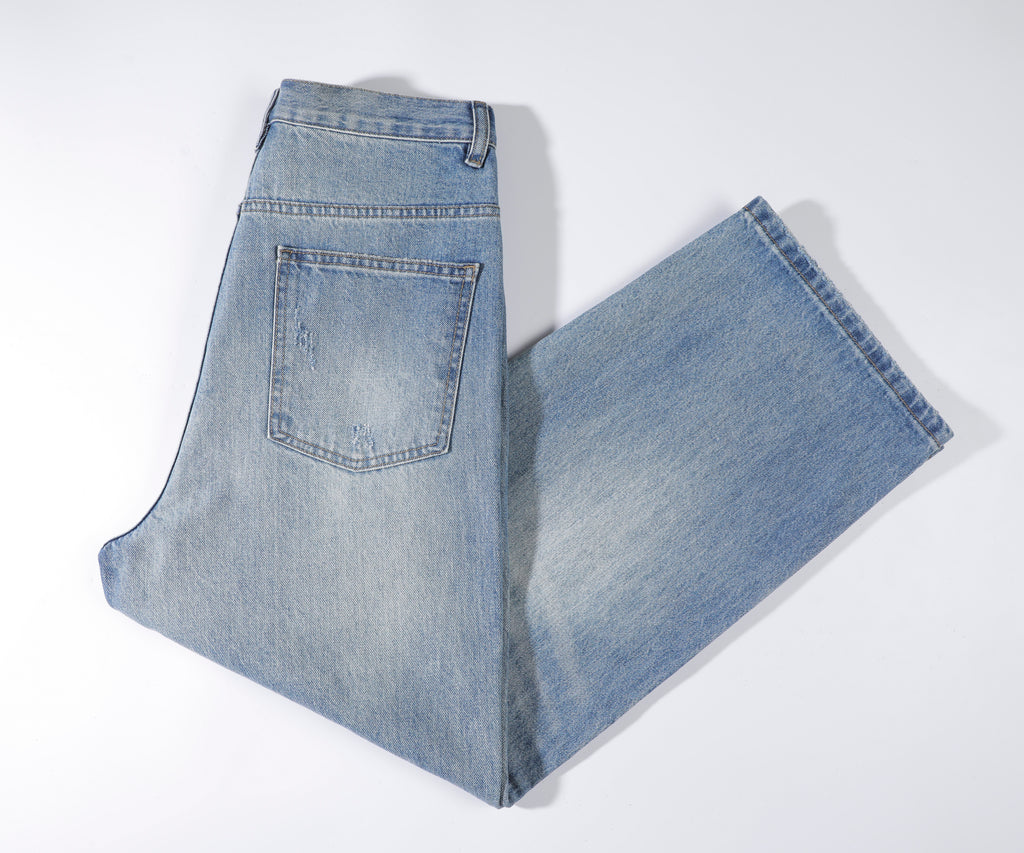 Men's Baggy Wide Leg Jeans - Vintage Light Wash Distressed Ripped Denim