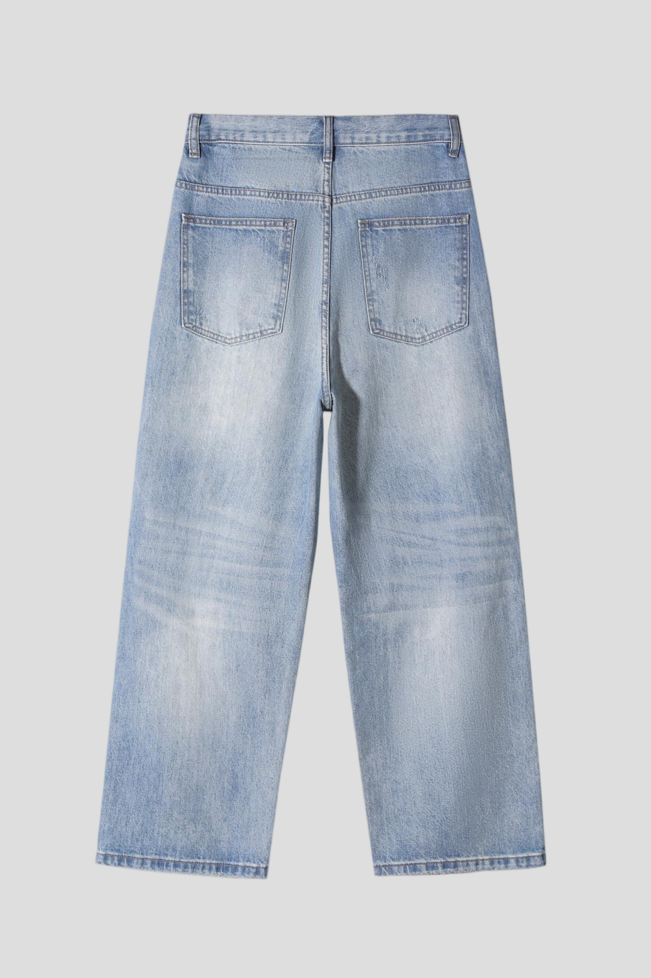 Men's Baggy Wide Leg Jeans - Vintage Light Wash Distressed Ripped Denim