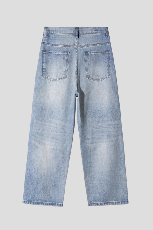 Men's Baggy Wide Leg Jeans - Vintage Light Wash Distressed Ripped Denim