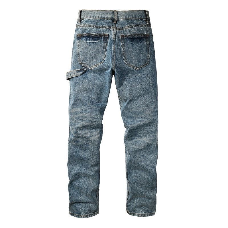 Blue Washed Carpenter Jeans | Studded Knee Patch Relaxed Fit Denim Pants