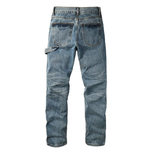 Blue Washed Carpenter Jeans | Studded Knee Patch Relaxed Fit Denim Pants