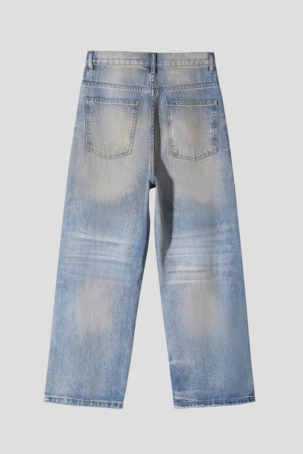 Men's Baggy Wide Leg Jeans - Vintage Mid Wash Distressed Destroyed Denim