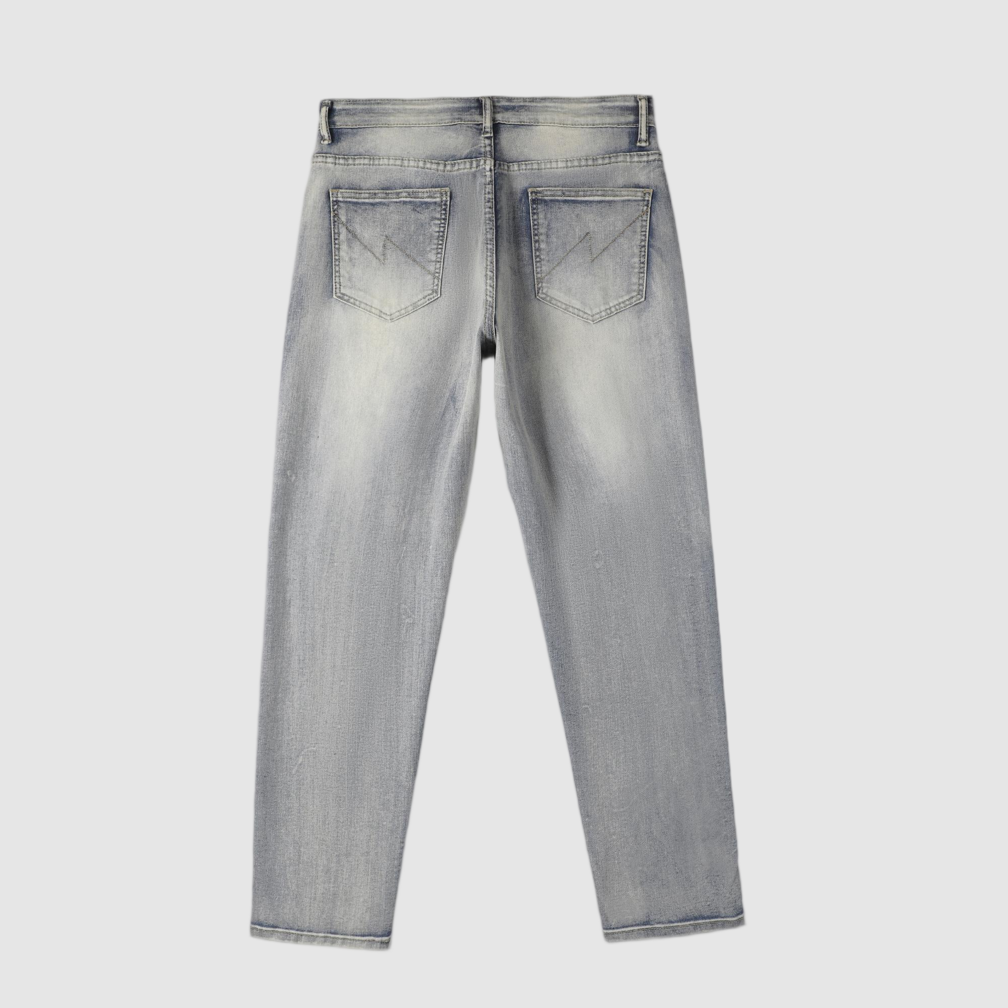 Men's Tapered Jeans - Vintage Sand Wash Distressed Patch Denim