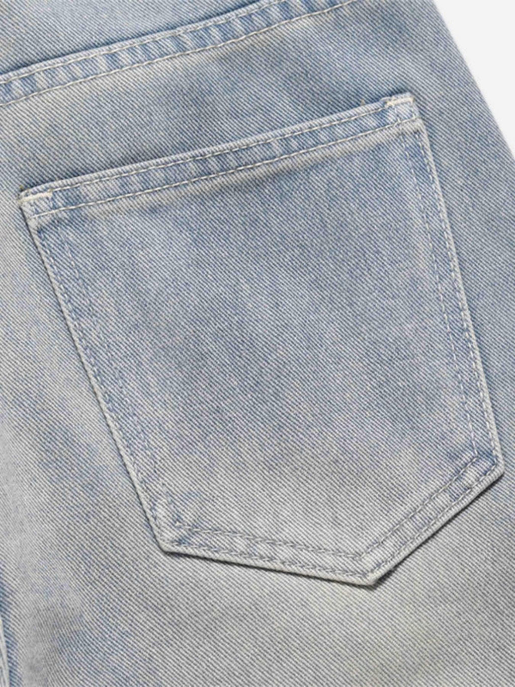 Light Blue Washed Zipper Straight Jeans | Adjustable Strap Relaxed Fit Denim Pants