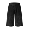 Rhinestone Denim Bermuda Shorts | Multi-Color High Waist Wide Leg Jorts for Women