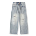 Light Blue Cross Rhinestone Jeans | Distressed Baggy Wide Leg Denim Pants