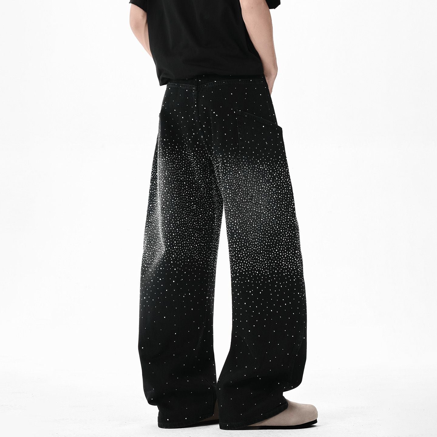 Black Gradient Rhinestone Baggy Jeans | Sparkly Wide Leg Denim Pants for Men