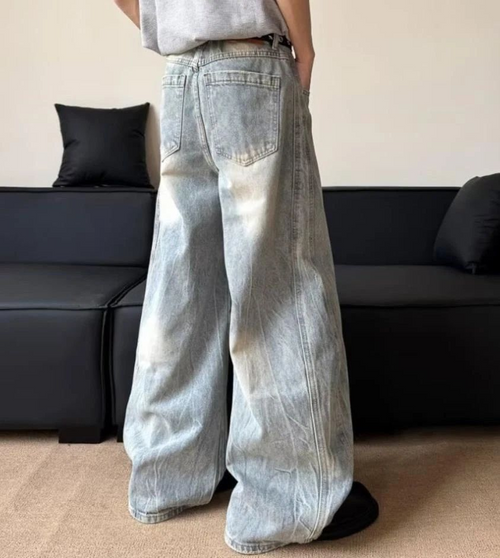 Light Blue Washed Baggy Jeans | Vintage Bleach Wide Leg Denim Pants