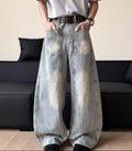 Light Blue Washed Baggy Jeans | Vintage Bleach Wide Leg Denim Pants