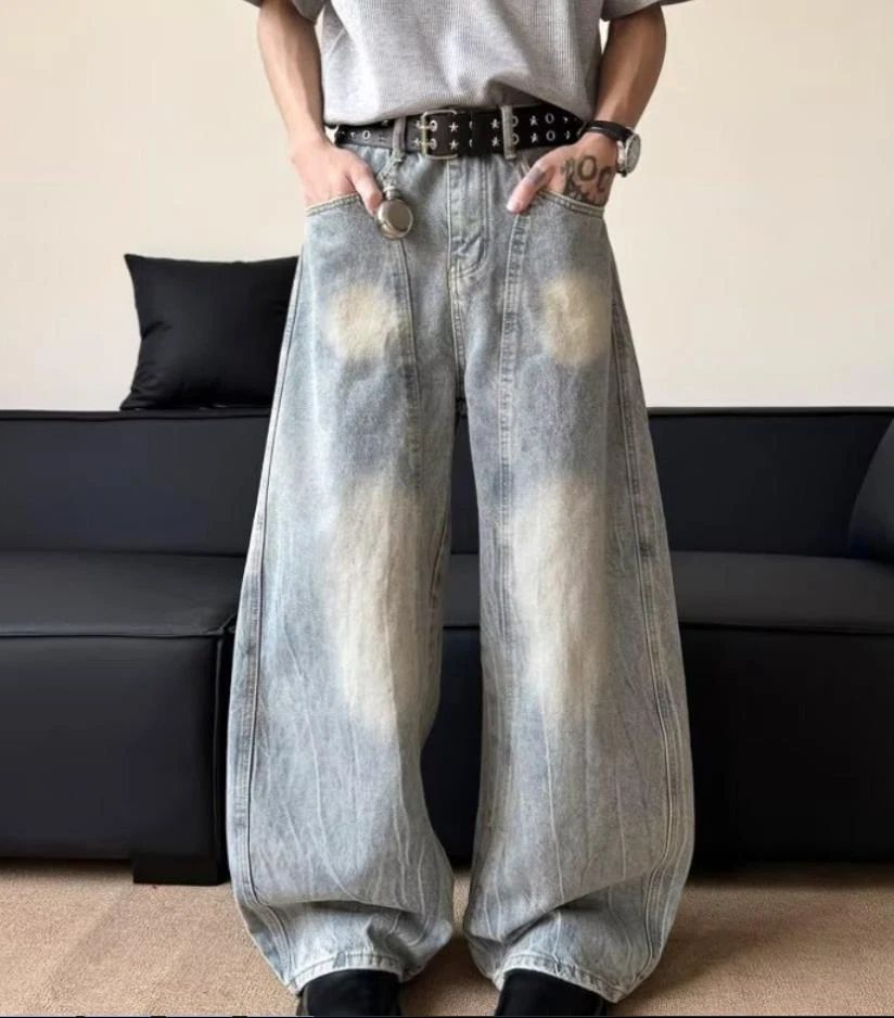 Light Blue Washed Baggy Jeans | Vintage Bleach Wide Leg Denim Pants