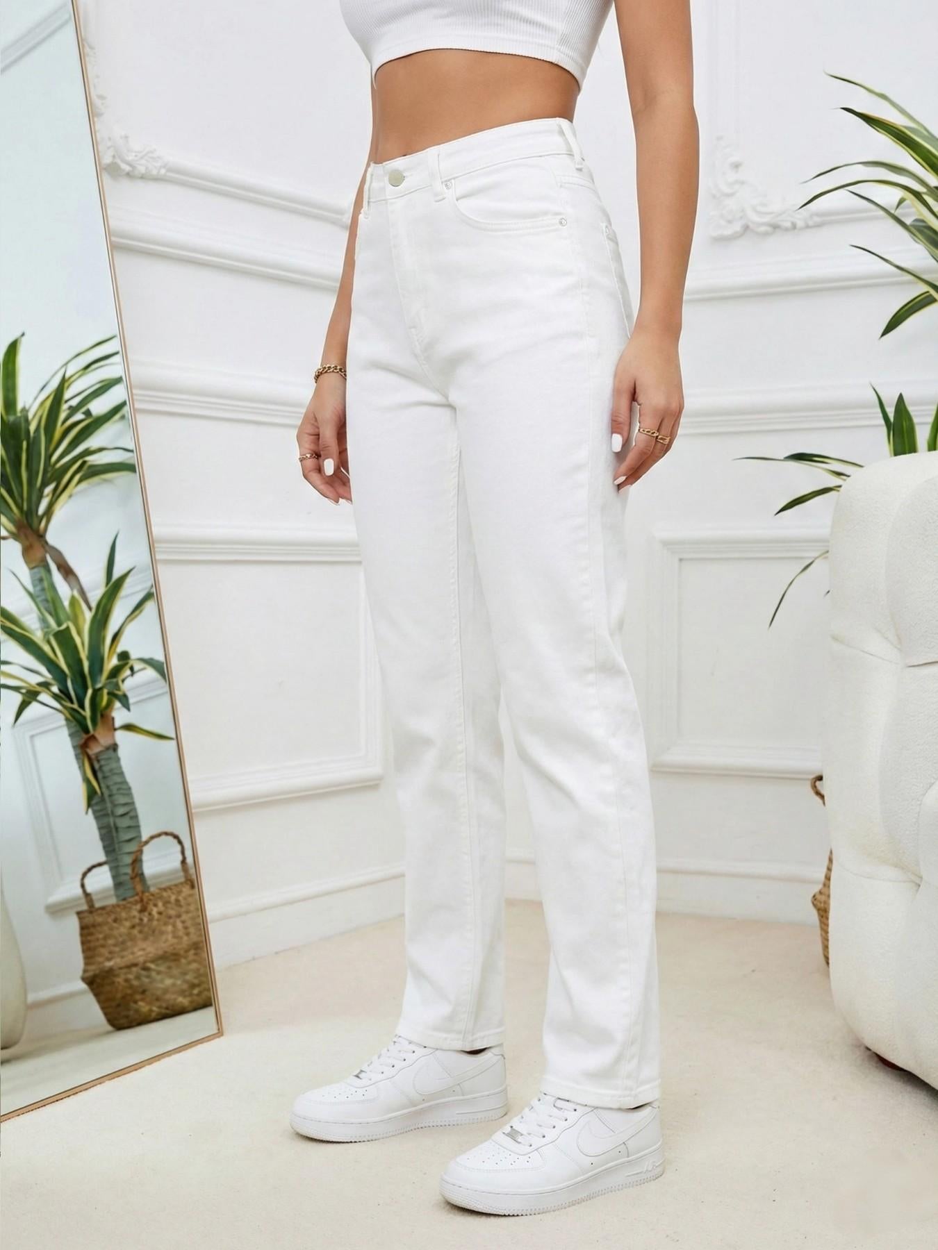 Women’s High Waisted Straight Leg Jeans – Stretch Denim Pants with Pockets, Classic Everyday Casual Jeans