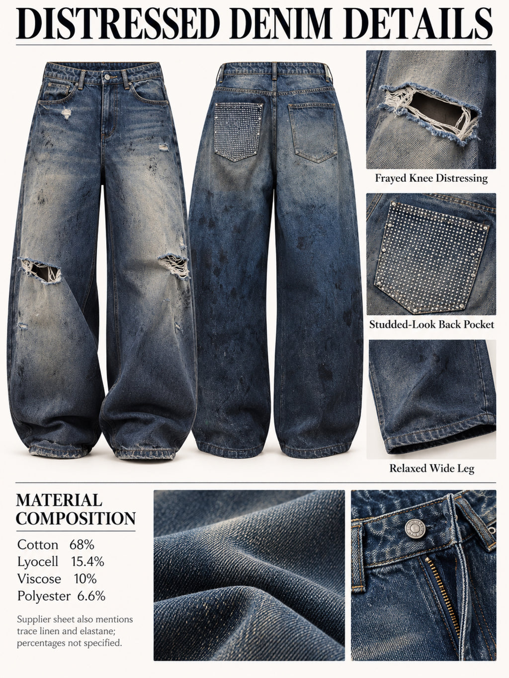 Fabric composition and denim details for style 826005
