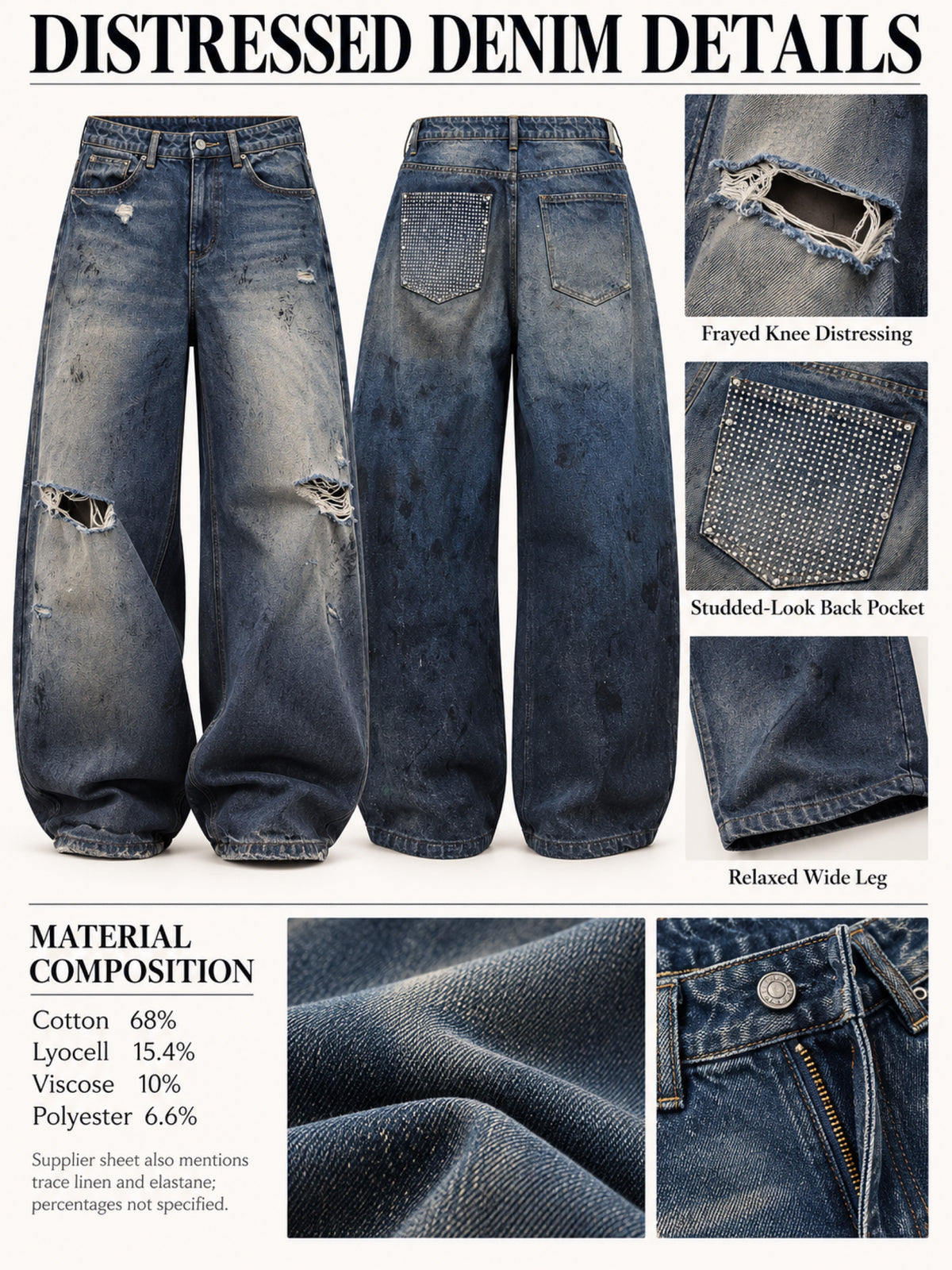 Fabric composition and denim details for style 826005