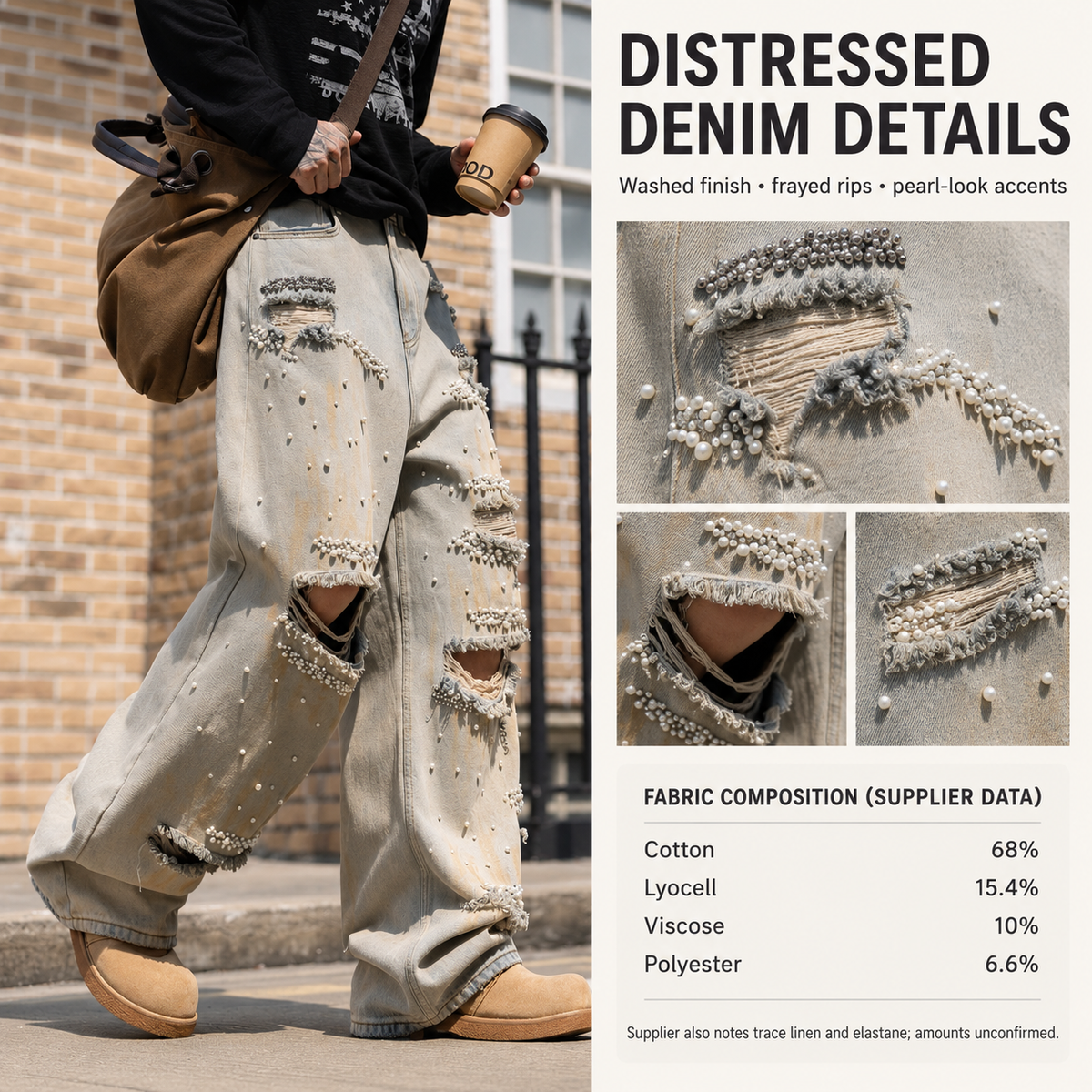 Denim details and fabric composition for style 826009