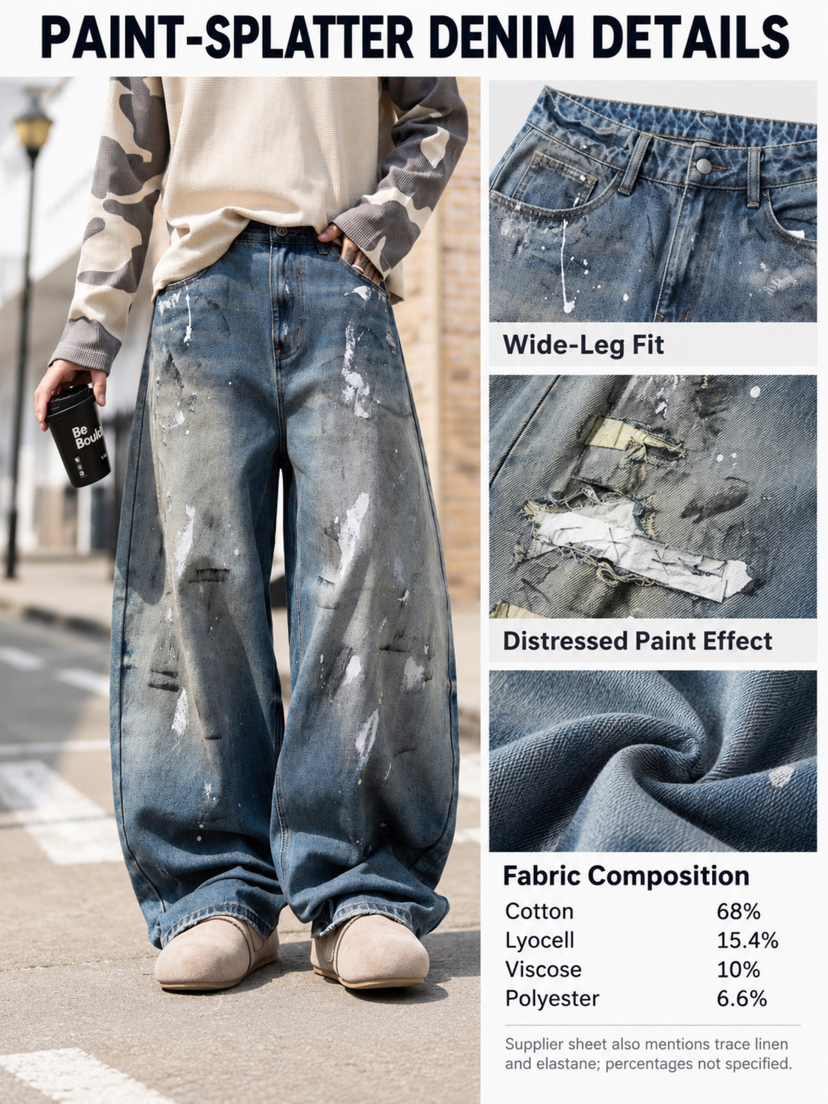 Fabric composition and denim details for style 826015