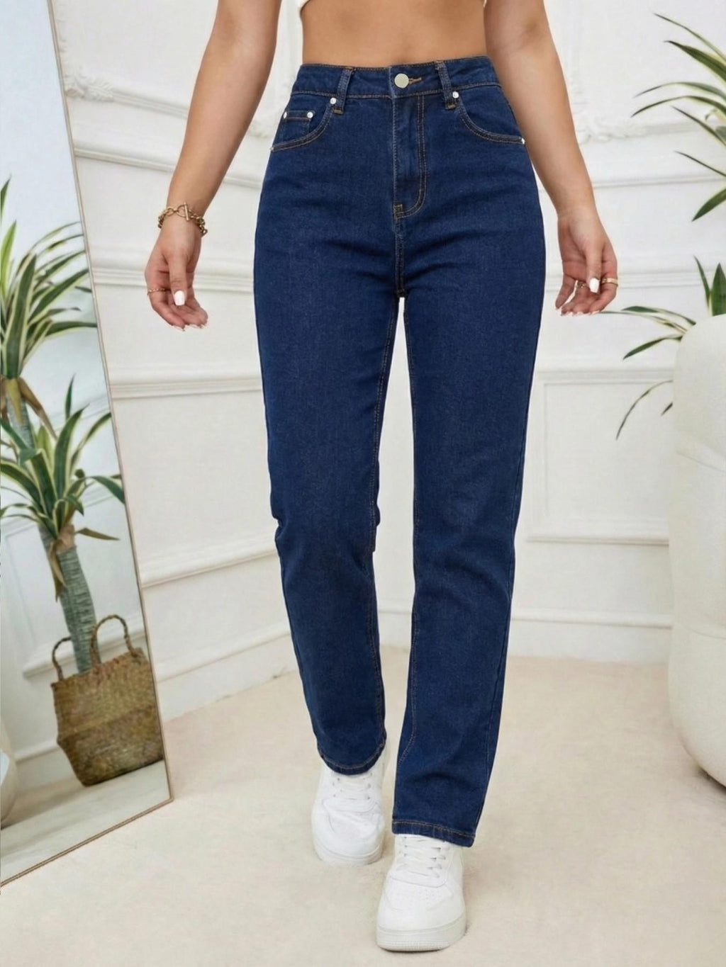 Women’s High Waisted Straight Leg Jeans – Stretch Denim Pants with Pockets, Classic Everyday Casual Jeans