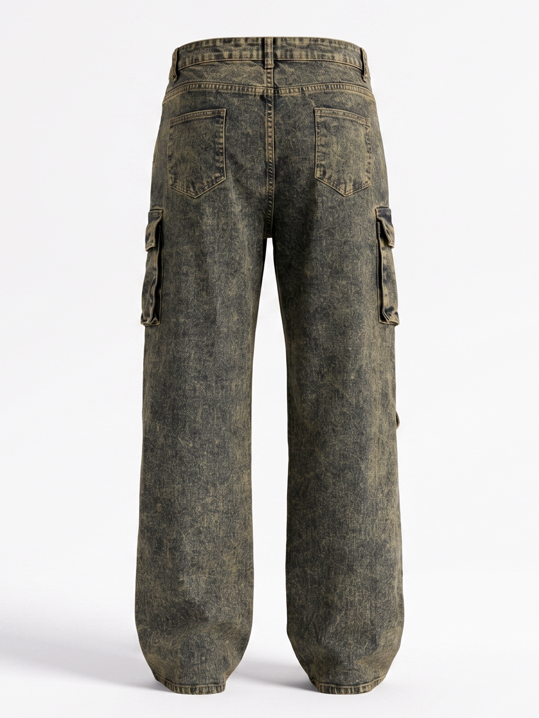Men's Vintage Mineral Wash Cargo Jeans - Multi-Pocket Loose Straight Leg Denim Pants