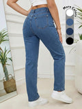 Women’s High Waisted Straight Leg Jeans – Stretch Denim Pants with Pockets, Classic Everyday Casual Jeans