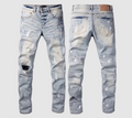 Men's Slim Fit Jeans - Light Wash Distressed Ripped Paint Splatter Denim