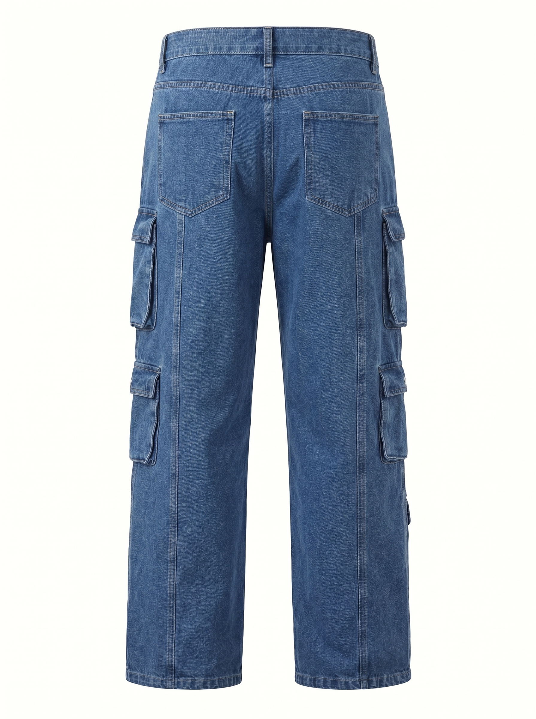 Men's Vintage Wash Cargo Jeans - Multi-Pocket Loose Straight Leg Denim Pants