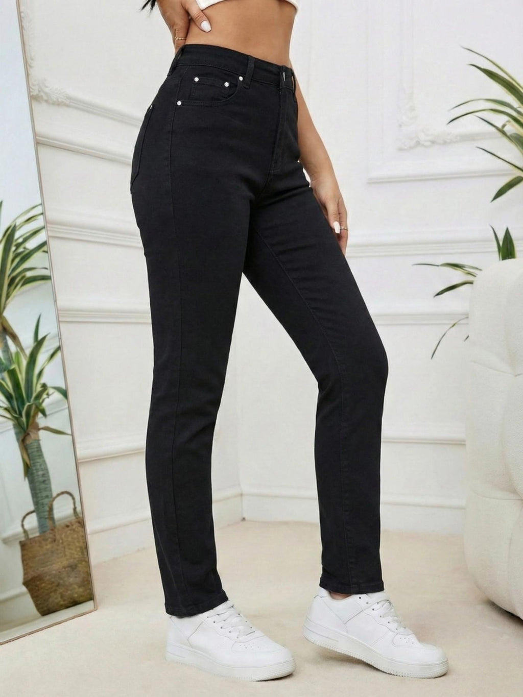 Women’s High Waisted Straight Leg Jeans – Stretch Denim Pants with Pockets, Classic Everyday Casual Jeans
